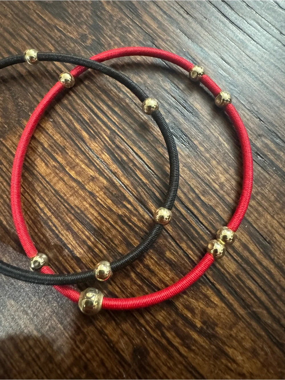 Enewton essentials Two Elastic Gold Bead Bracelets Hair Ties Red and Black